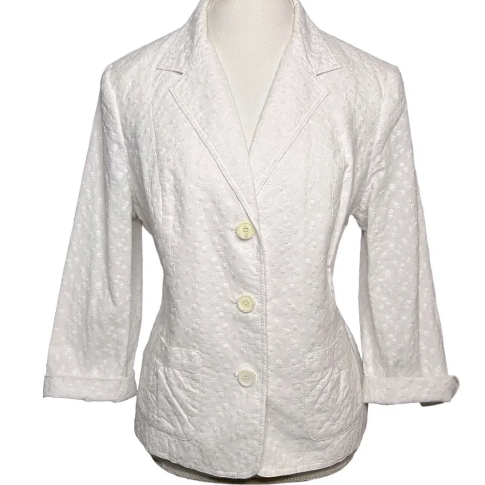 VINTAGE STYLE & CO. Jacket Blazer Ruched details White Floral Size 16 Like new - Picture 7 of 12